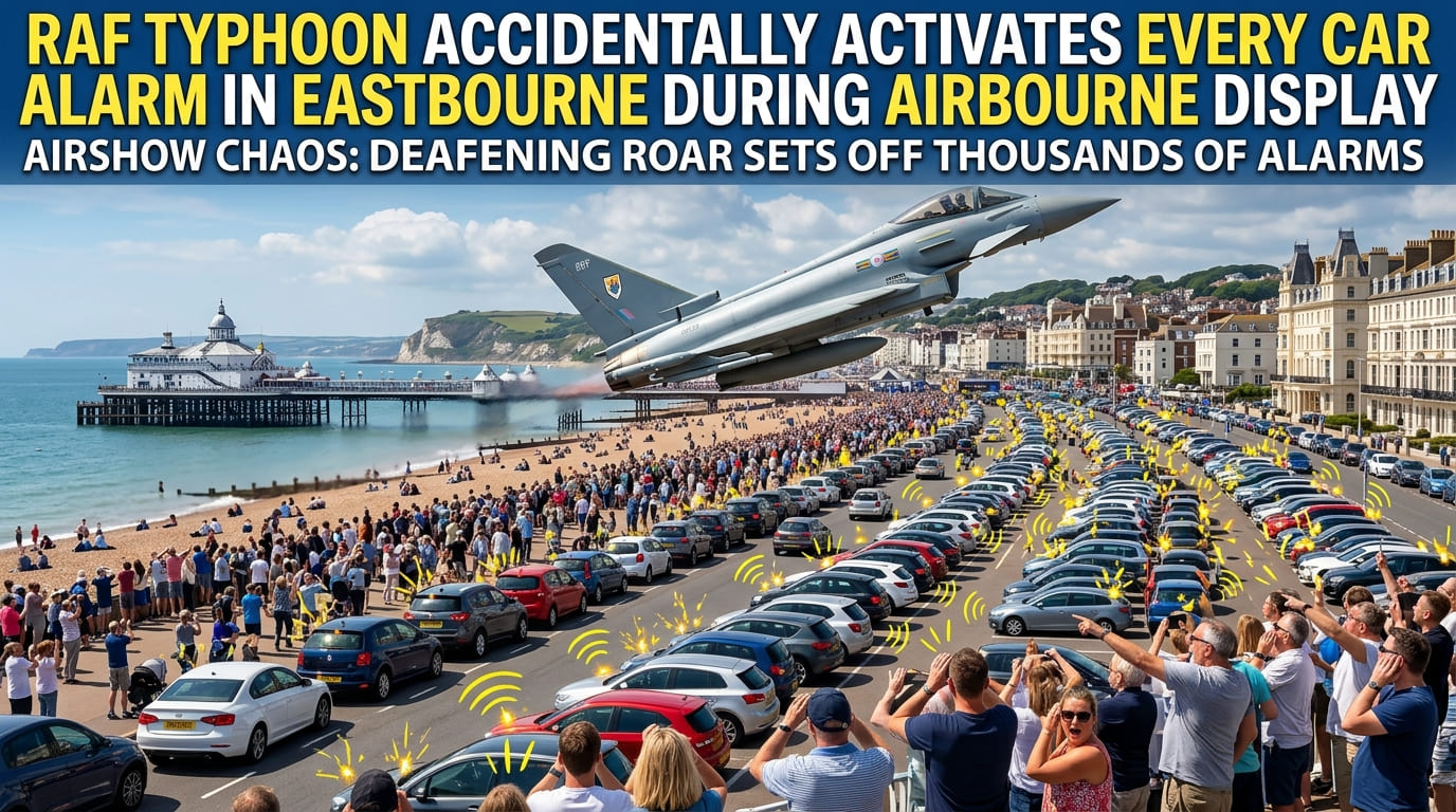 RAF Typhoon Accidentally Activates Every Car Alarm In Eastbourne During Airbourne Display